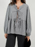 'Adalet' Linen Look Tie Front Smock Blouse - Celes Fashion